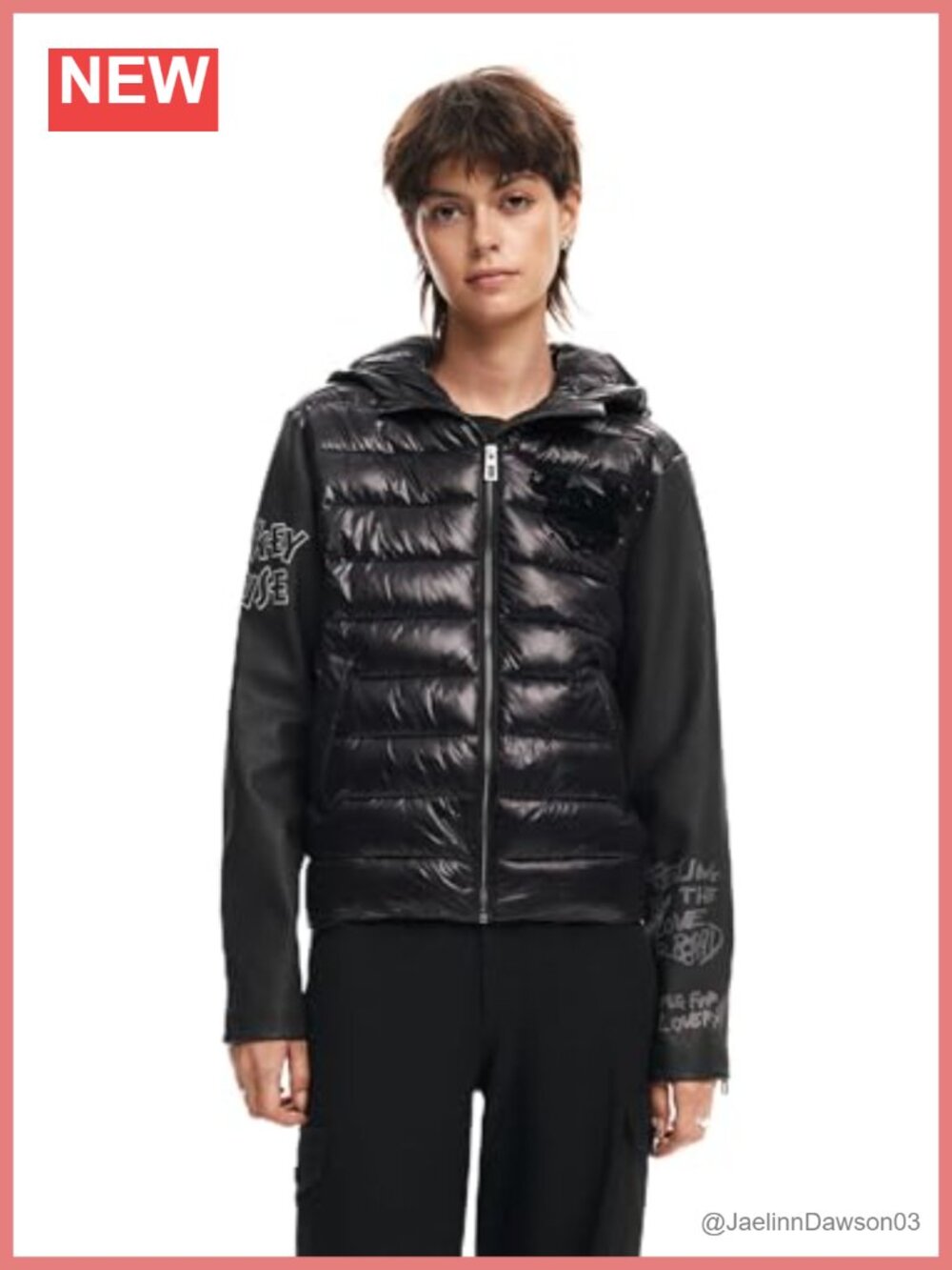 Woven PU Classic Coat Long Sleeve Zipper Fall Letter Print